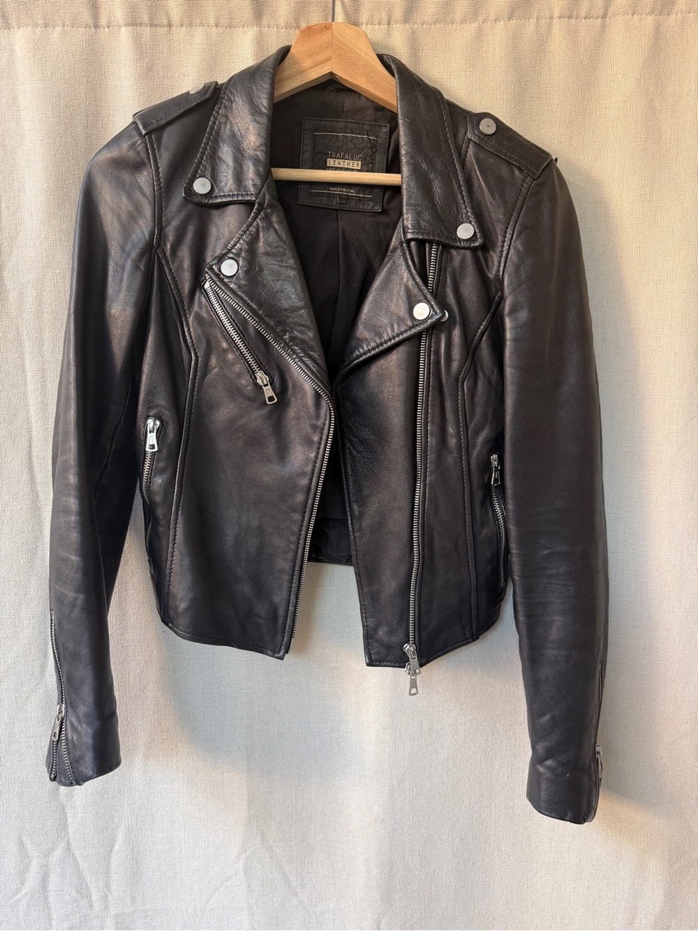 Zara Black Leather Asymmetrical Moto Jacket